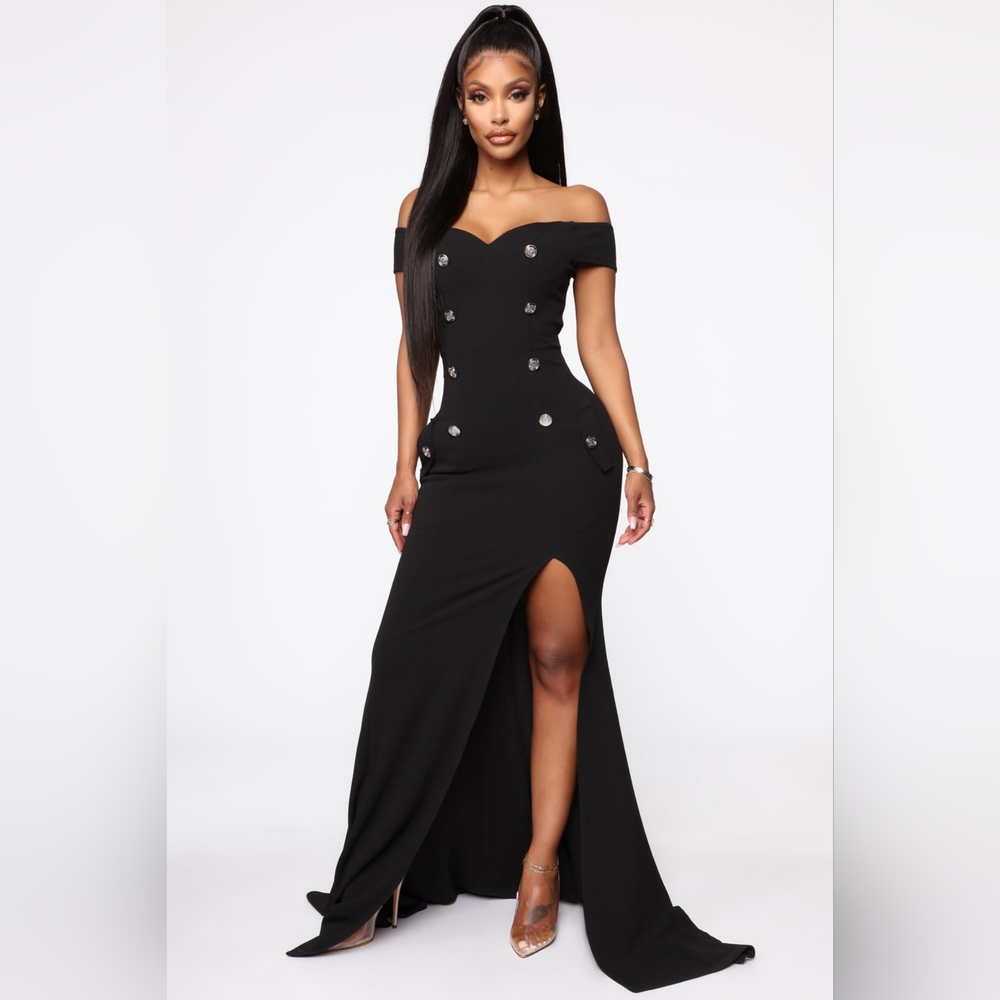 Fashion Nova Evening Attraction Off Shoulder Maxi Dress